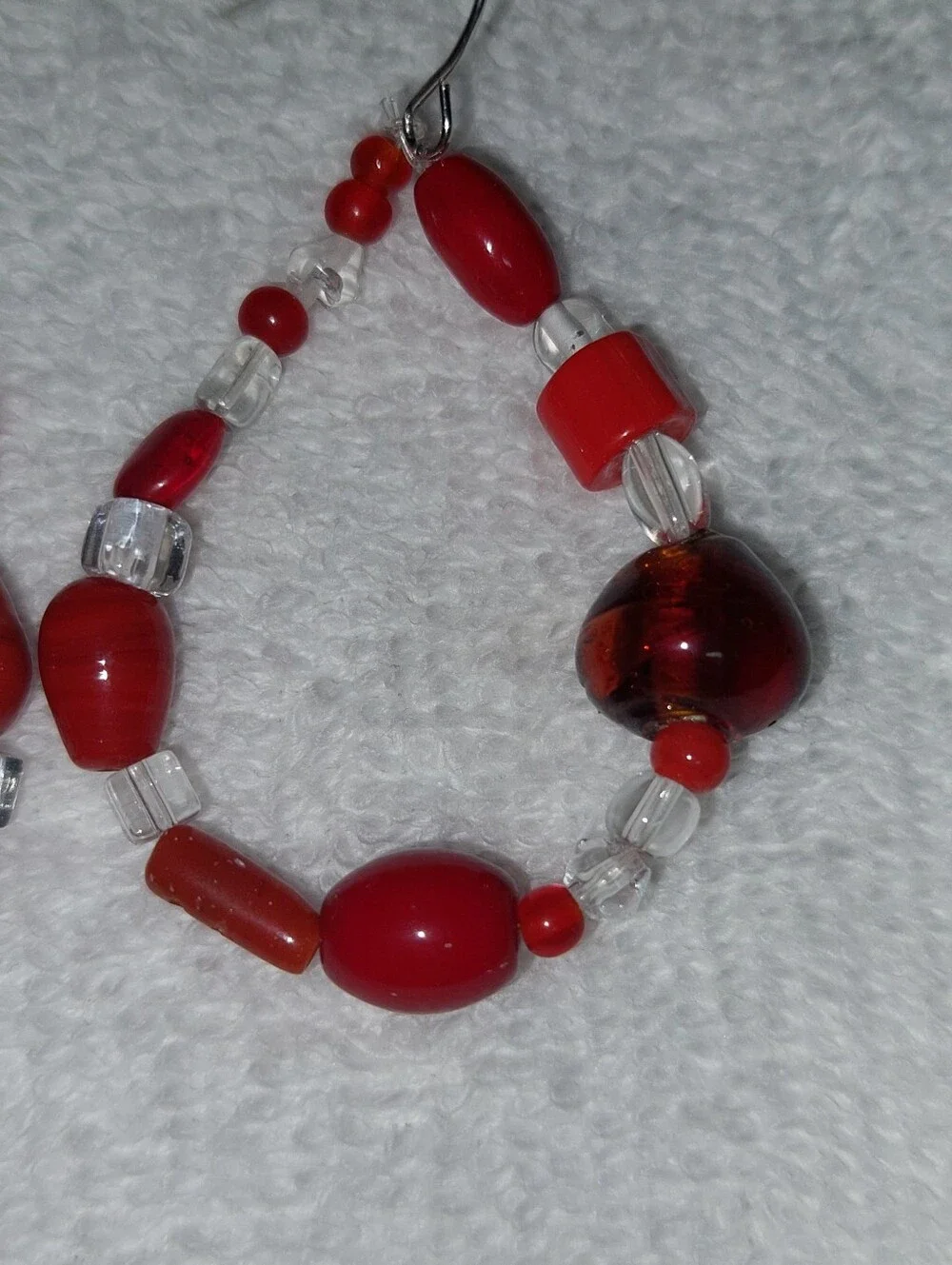 Red Glass Beaded Hoop Earrings - Women Jewelry Handmade